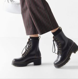 Like-New Doc Martens Leona Black Leather Combat Boots, Size 7